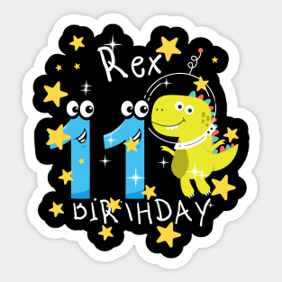 Youth 11 Year Old Shirt 11th Birthday Boy T Rex Dinosaur Astronaut Sticker